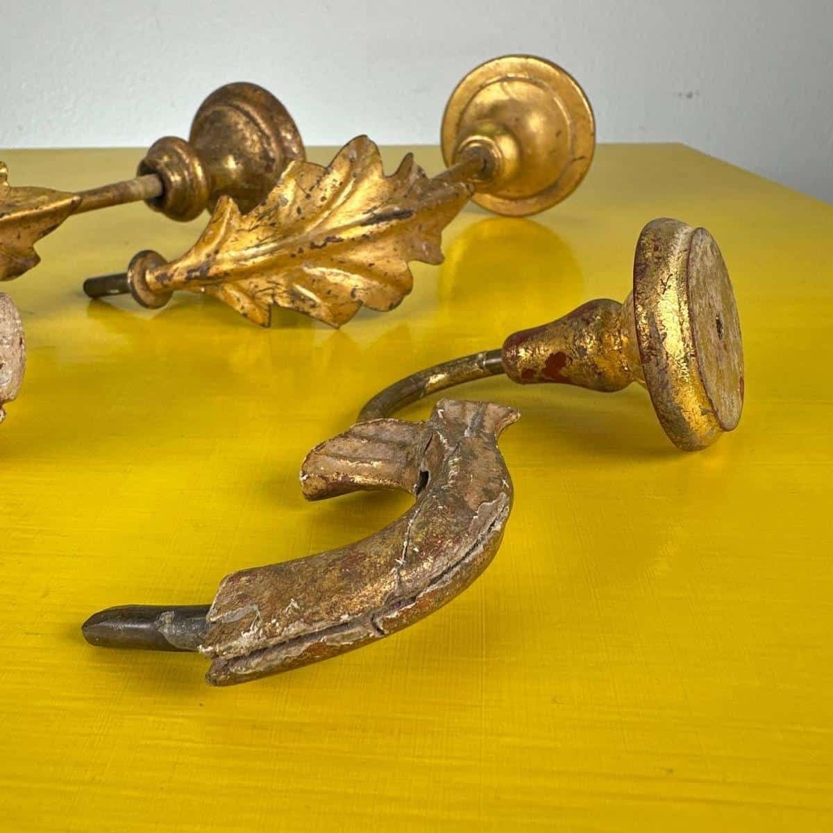 Vintage Wooden And Metal Candlesticks, 4 Pieces photo vinterior