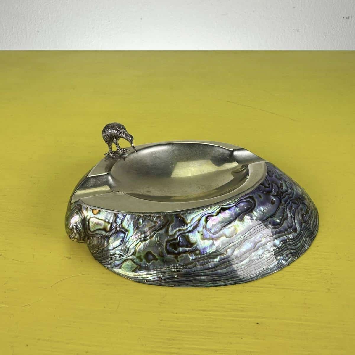 Vintage Paua Shell Ashtray With Kiwi Bird New Zealand
