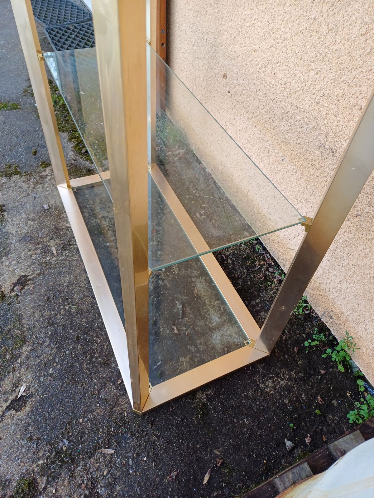 Furniture Vintage Shelving Unit In Gold Aluminum And Glass photo