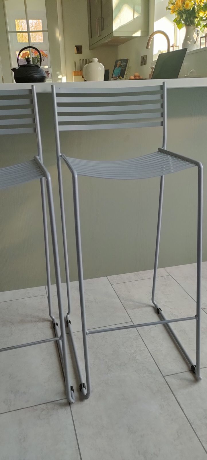 A Pair Of Heal's Kitchen Bar Stools. The Stools Are Slim And Contemporary. The Actual Height Of The Seat Is 65cm. The Stools Were Purchased For £600 When New. photo for sale