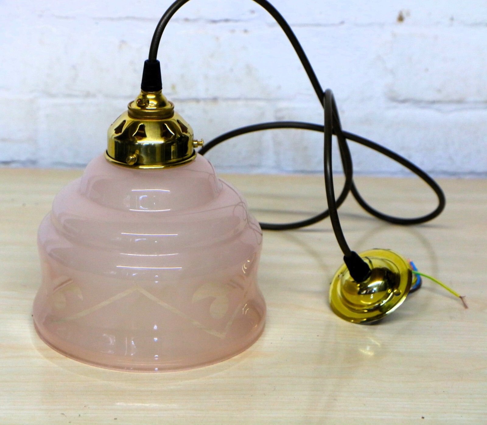 Ceiling Light Antique French Cafe Blush Pink Lampshade Etched With New Fittings photo 80.0
