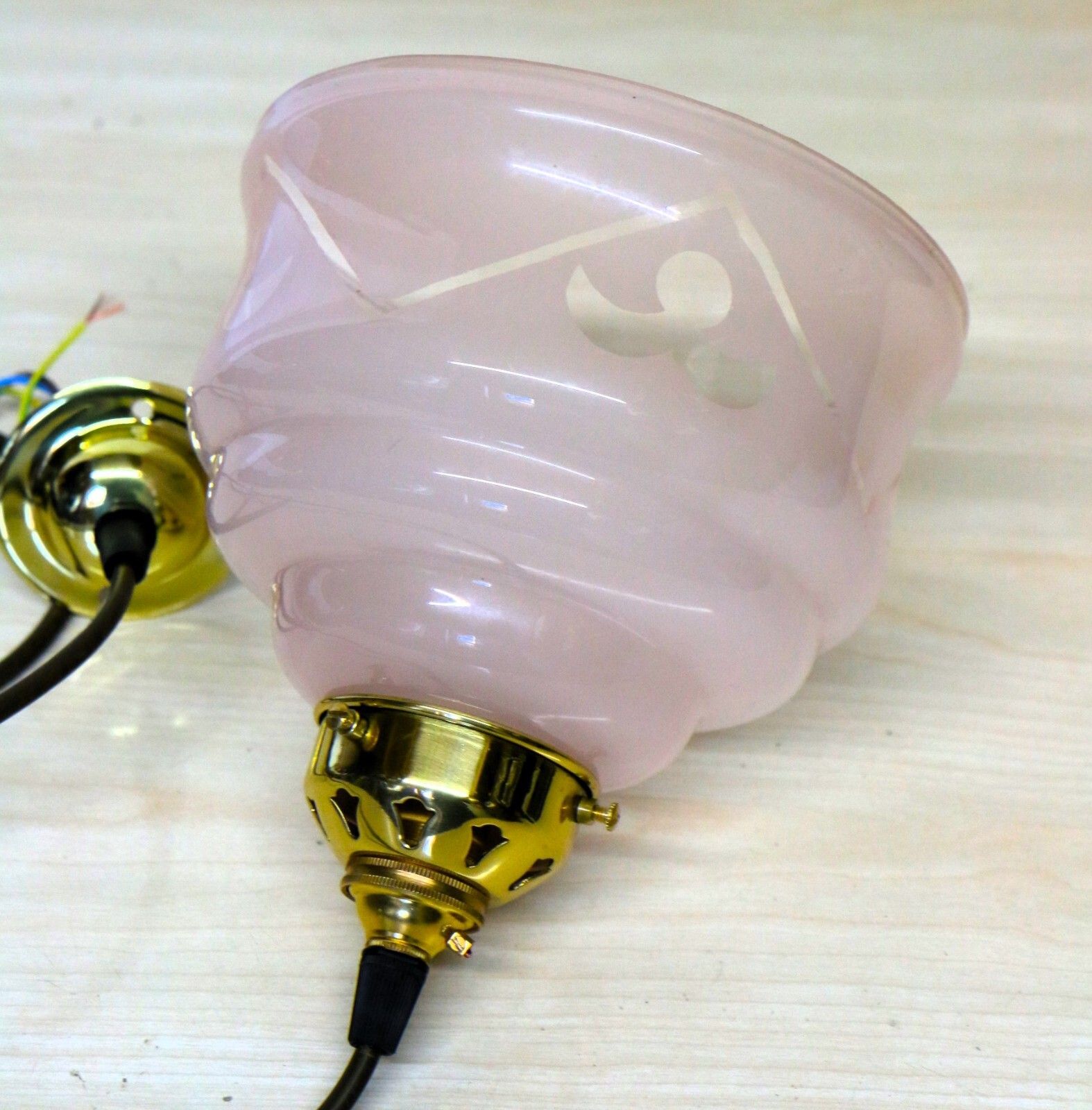 Ceiling Light Antique French Cafe Blush Pink Lampshade Etched With New Fittings photo vintage