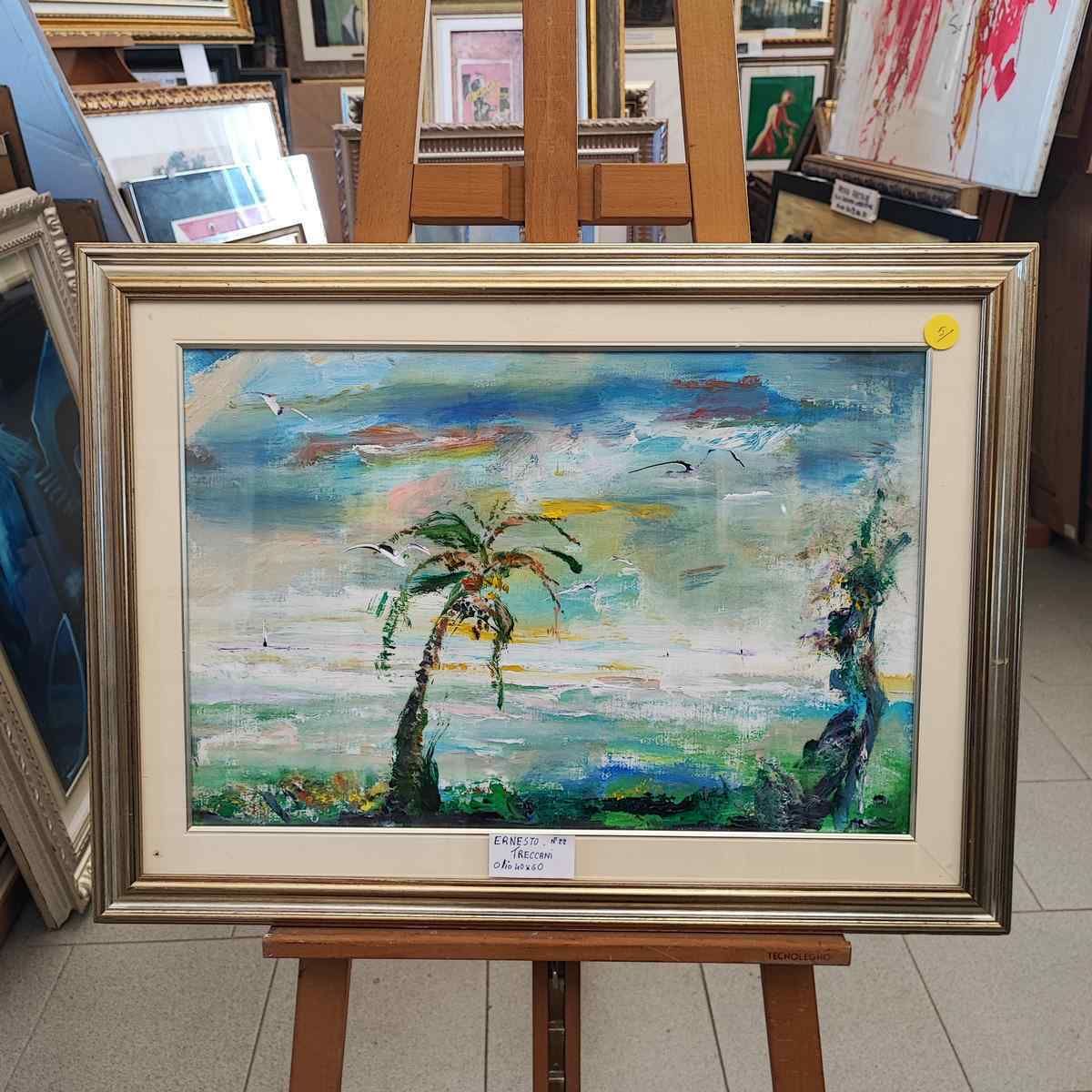 Ernesto Treccani Oil On Canvas, 40 X 60 Cm