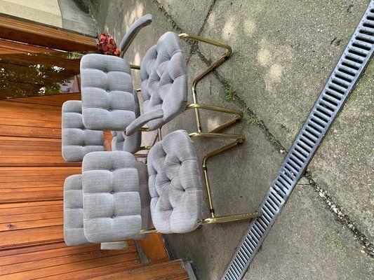 photo for sale Vintage Italian Dining Chairs And Table In Brass, 1970s, Set Of 5
