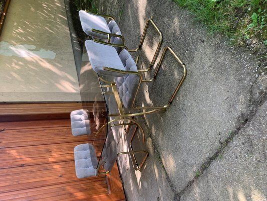 4337.0 Vintage Italian Dining Chairs And Table In Brass, 1970s, Set Of 5 photo