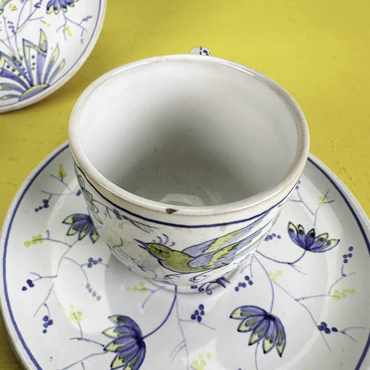 Pair Of Cups Plus 3 Saucers In Majolica Santarelli Gualdo Tadino photo Home Decor