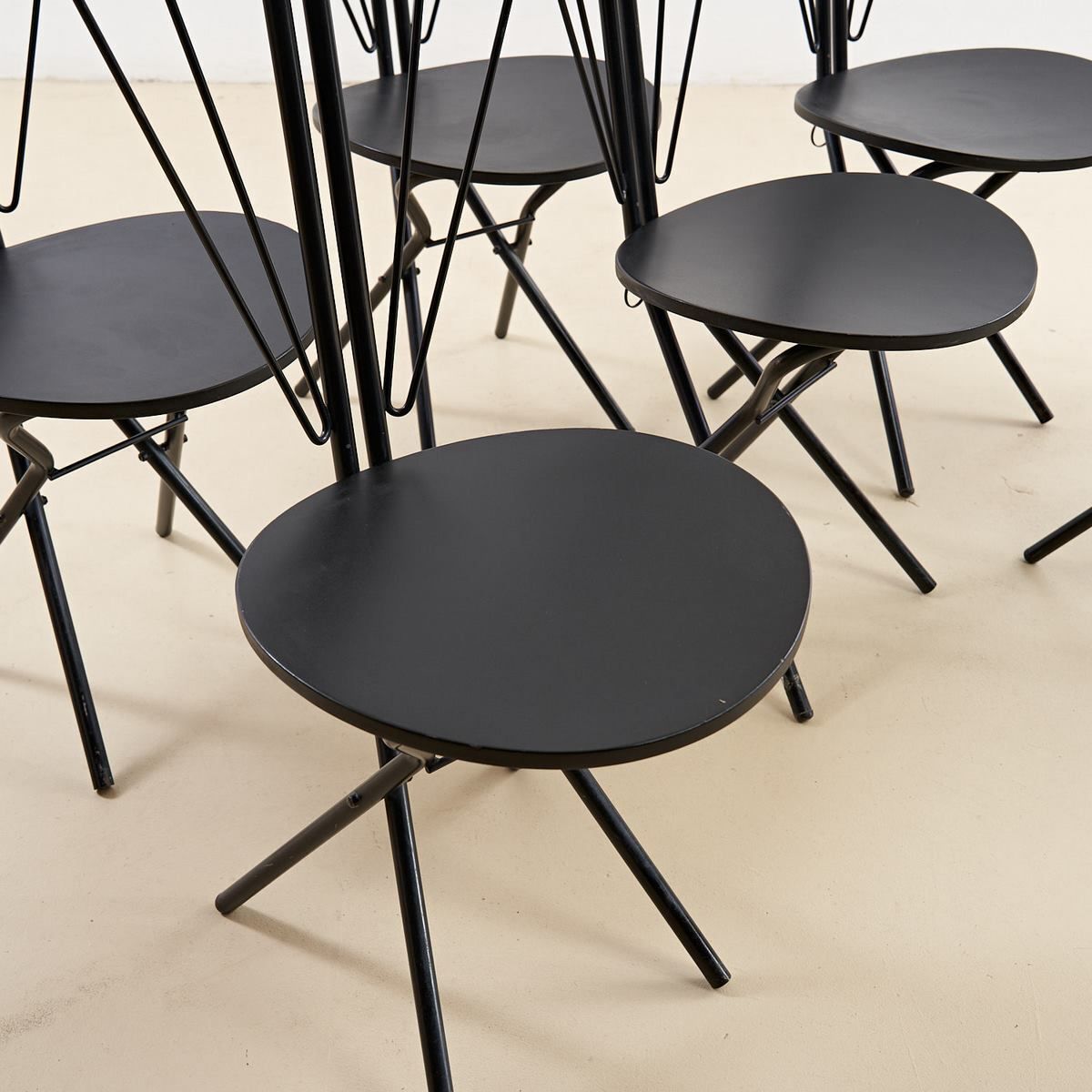 Set Of Six 70's Design Chairs In Metal And Wood photo furniture