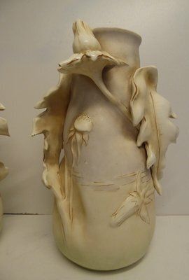 Home Decor Art Nouveau Porcelain Thistles Vases Attributed To Amphora / Riessner, Stellmacher, & Kessel, 1890s, Set Of 2 photo