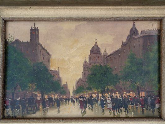 Antal Berkes, Impressionist Scenes, 1890s 1910s, Oil On Canvases, Set Of 2 photo vinterior