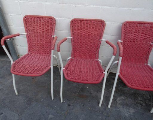 Italian Pink Plastic Chairs From Scoubidou, 1950s, Set Of 6 photo vinterior