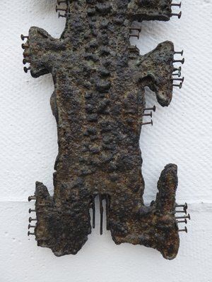 Brutalist Ceramic & Metal Nails Wall Sculpture Attributed To Jules Dewaele For Pia Manu, 1960s photo for sale