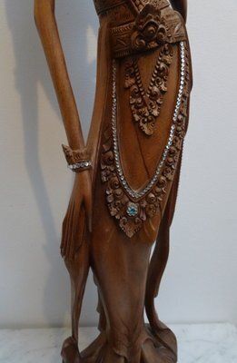 photo furniture Large Balinese Hand Carved Coromandel Wooden Sculpture Of Dancer, Indonesia, 1920s 1940s