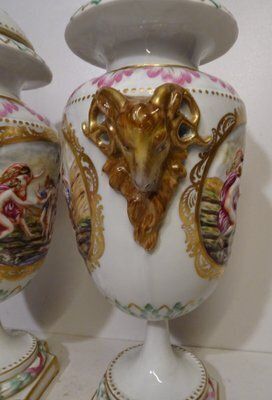 Home Decor Antique 19th Century Porcelain Medici Lidded Vases From Capodimonte, 1890s, Set Of 2 photo