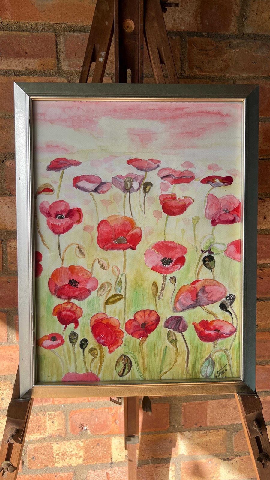 Contemporary Signed Watercolour ‘Wwi Peace’ Depicting Poppies By Catriona Cattle photo for sale