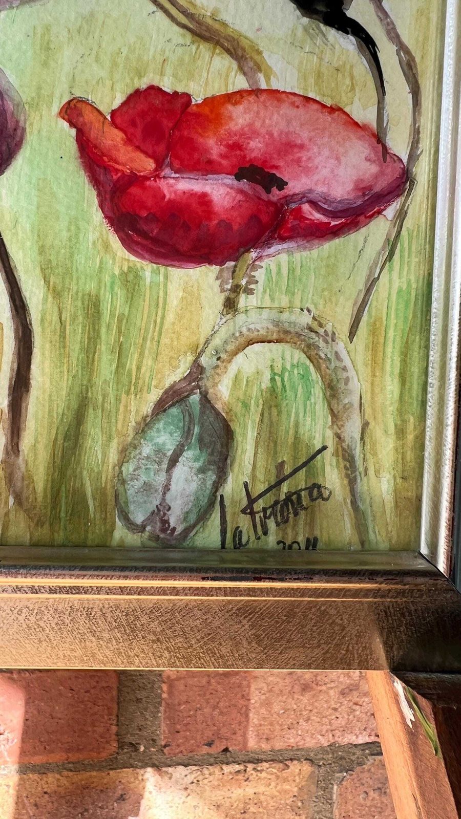 Contemporary Signed Watercolour ‘Wwi Peace’ Depicting Poppies By Catriona Cattle photo vintage