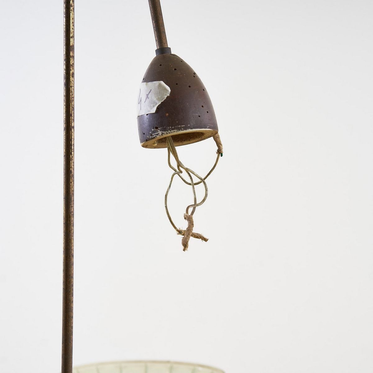 1940s Three Armed Wooden And Glass Chandelier photo Lighting