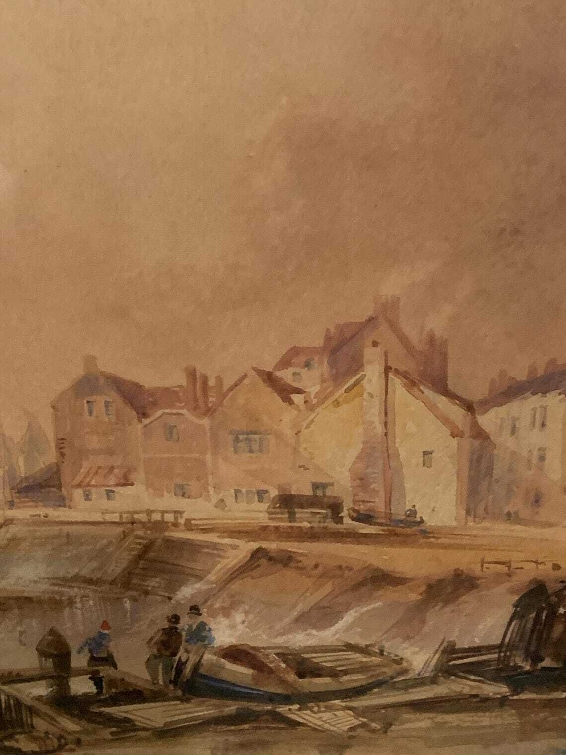 Antique Watercolour   H B Carter (1804 1868) Yorkshire Coast Fisherfolk By The Shore On A Windy Day photo Art