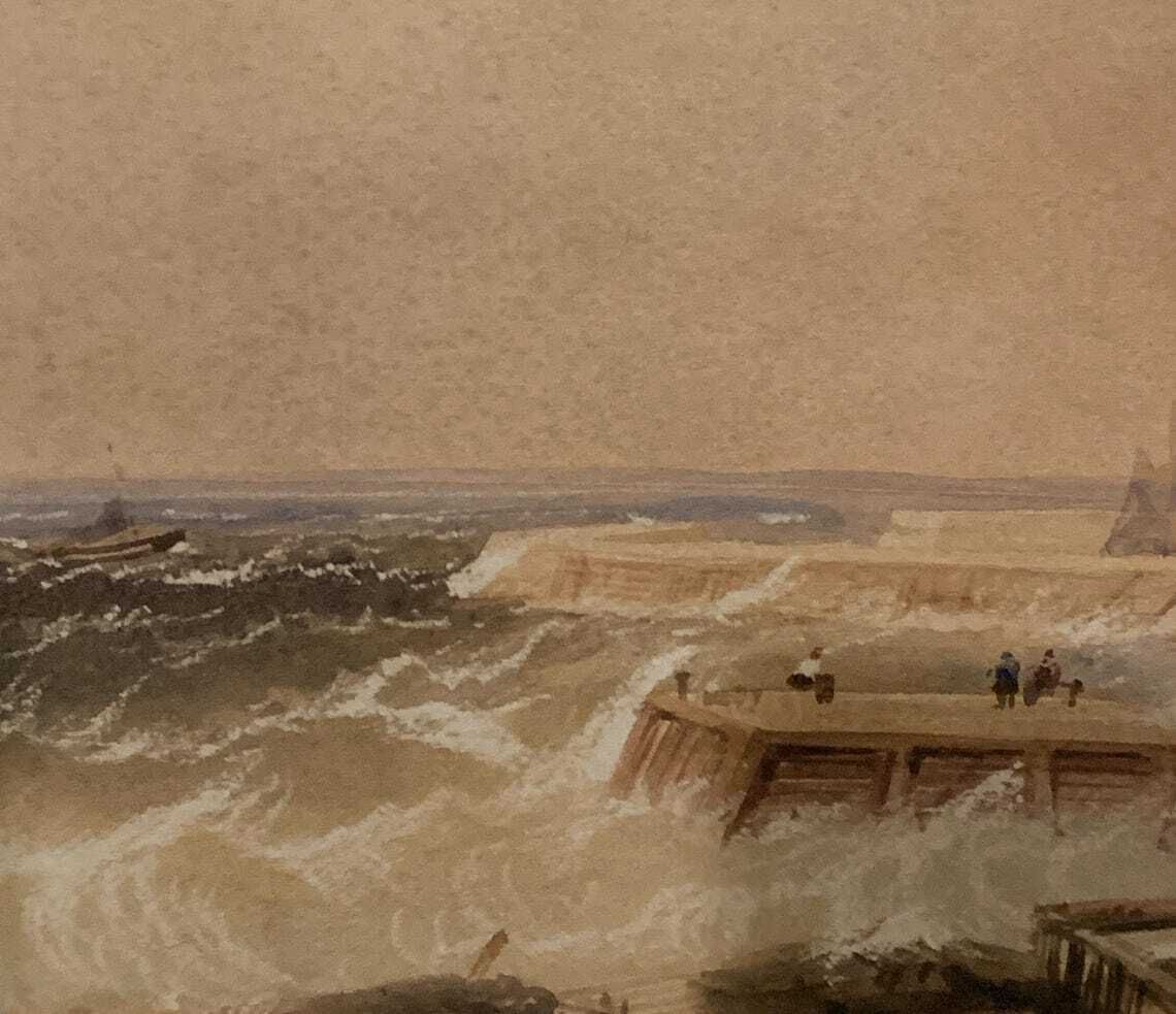 Antique Watercolour   H B Carter (1804 1868) Yorkshire Coast Fisherfolk By The Shore On A Windy Day photo 291.0