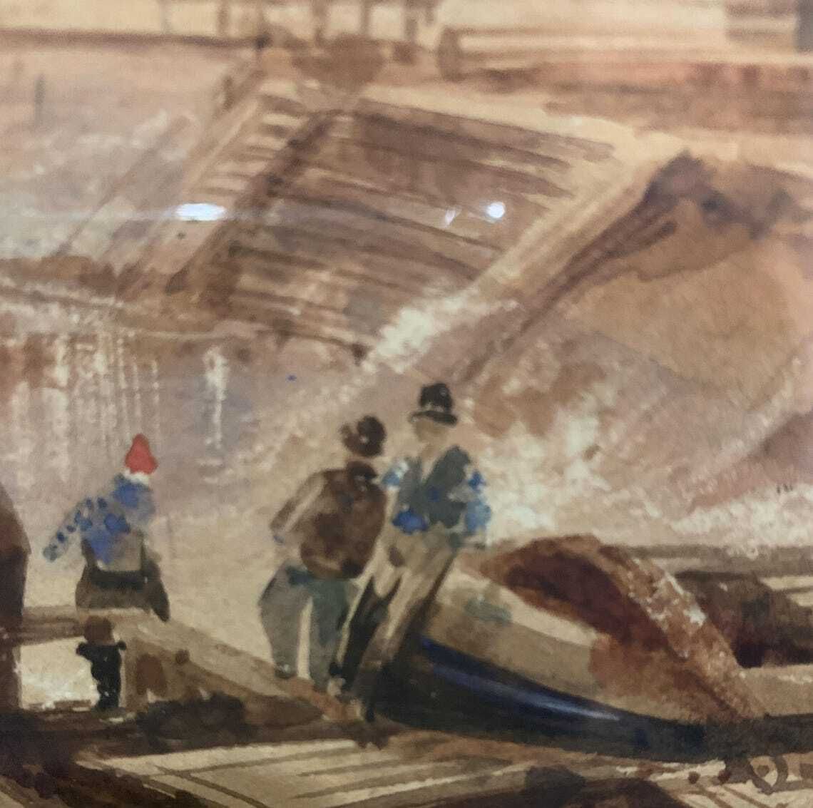 Antique Watercolour   H B Carter (1804 1868) Yorkshire Coast Fisherfolk By The Shore On A Windy Day photo vinterior