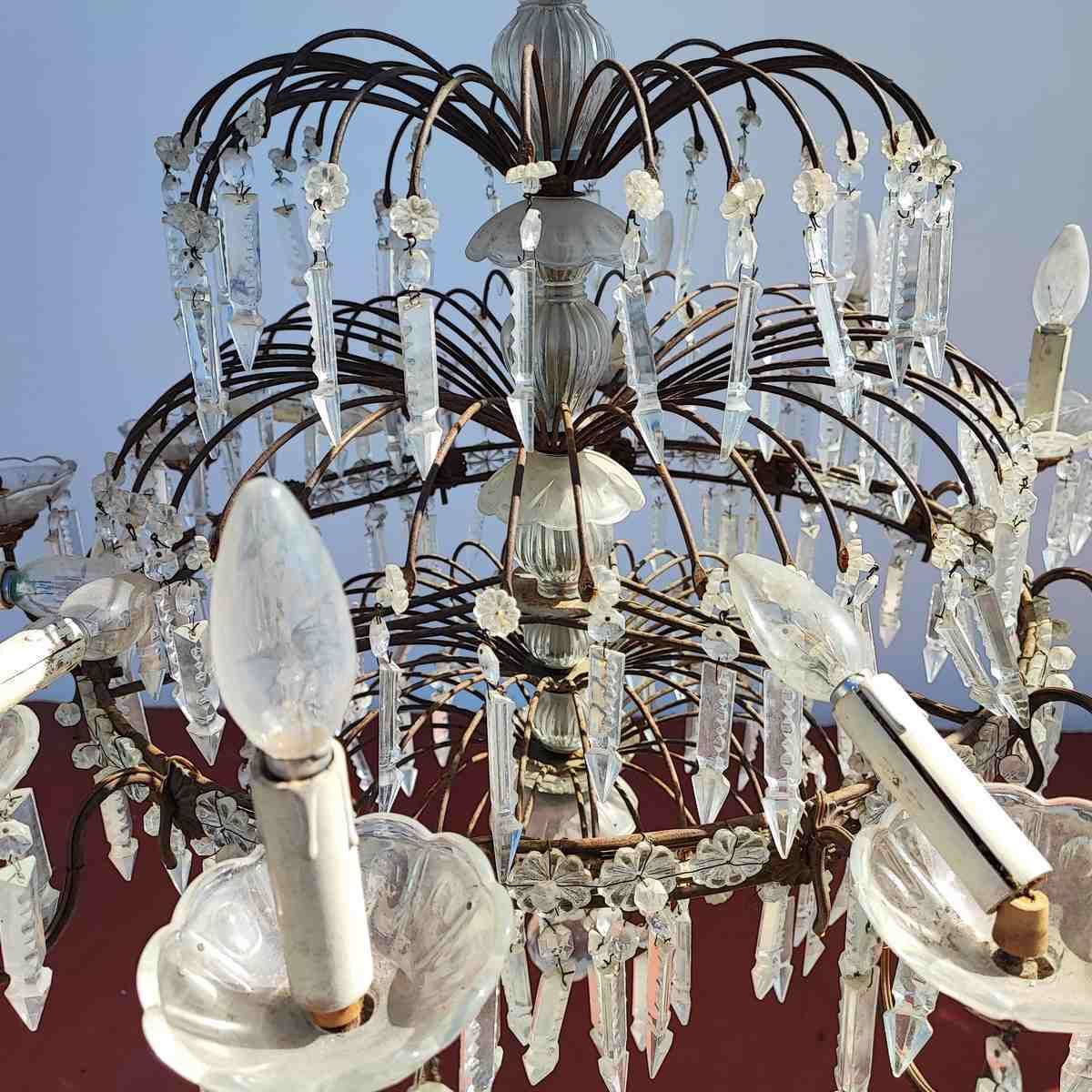 Vintage 1900s Italian Iron And Glass Chandelier photo vintage