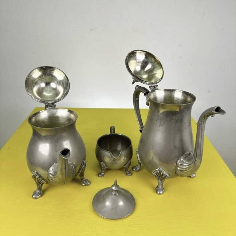 Pair Of Vintage Metal Teapots And Milk Jug photo vinterior