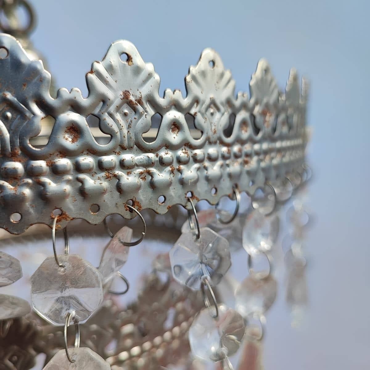 Pair Of Vintage Metal Chandeliers With Glass Drops photo Lighting