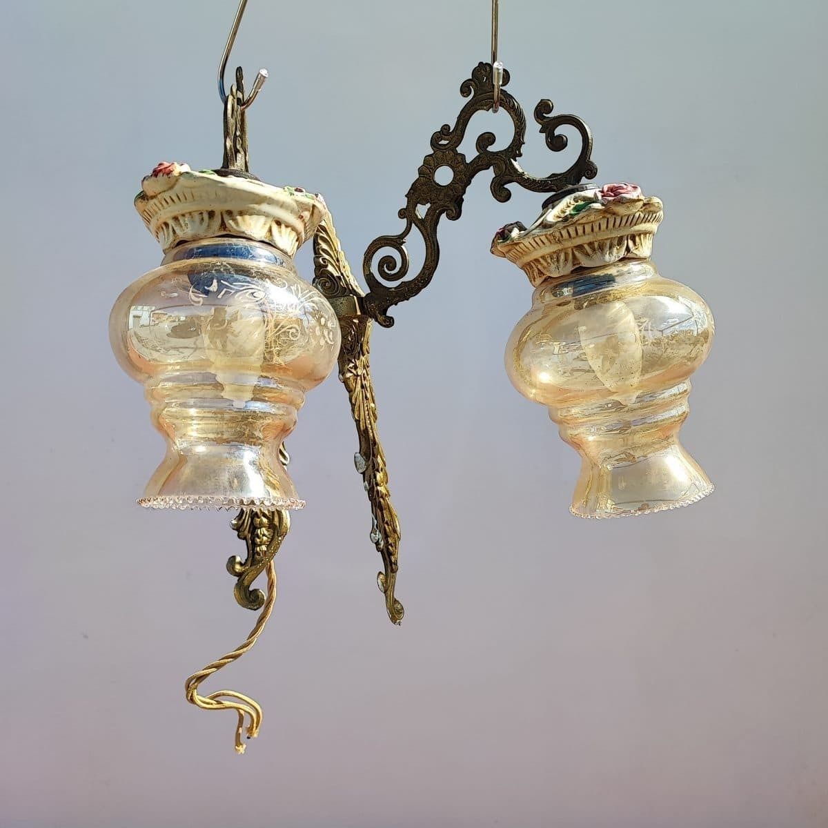 Pair Of Metal, Ceramic And Glass Wall Lamps
