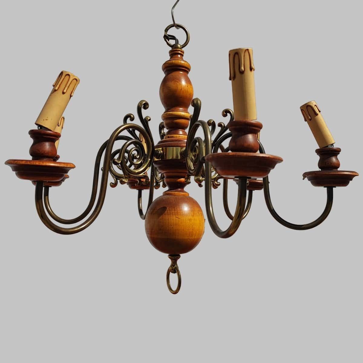Vintage Wooden And Metal Chandelier