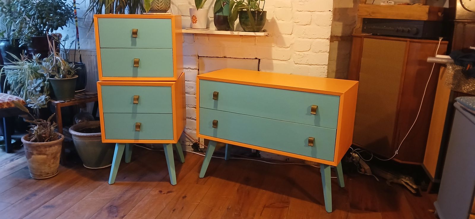 Unique 60s Style Upcycled Chest Of Drawers And Tallboy photo for sale