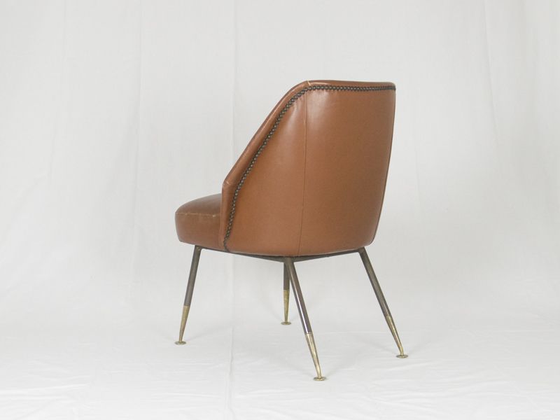 Set Of Campanula Armchairs In Brown Leather And Brass By Carlo Pagani For Arflex, 1952 photo furniture