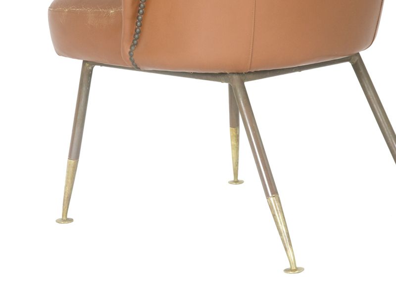 Set Of Campanula Armchairs In Brown Leather And Brass By Carlo Pagani For Arflex, 1952 photo for sale
