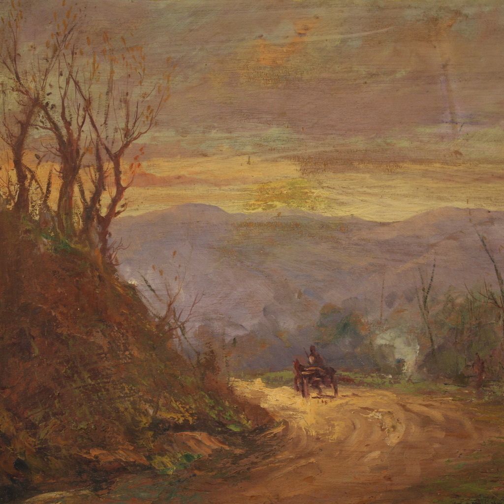 photo furniture Landscape Signed Ferrari Oil On Board From The 1930s