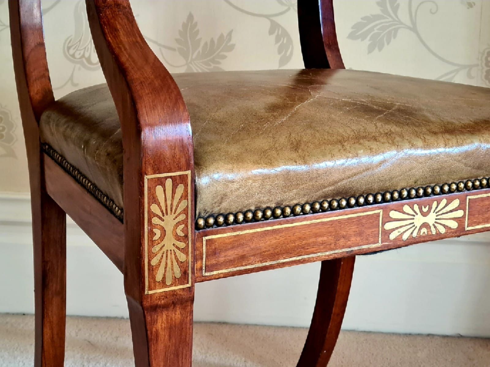 Beautiful Regency Style Mahogany And Leather Dining Table And Chairs (4seat) photo furniture