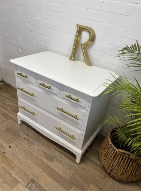 Stag Minstrel Chest Of Drawers 3 Over 2 Painted All White photo vintage