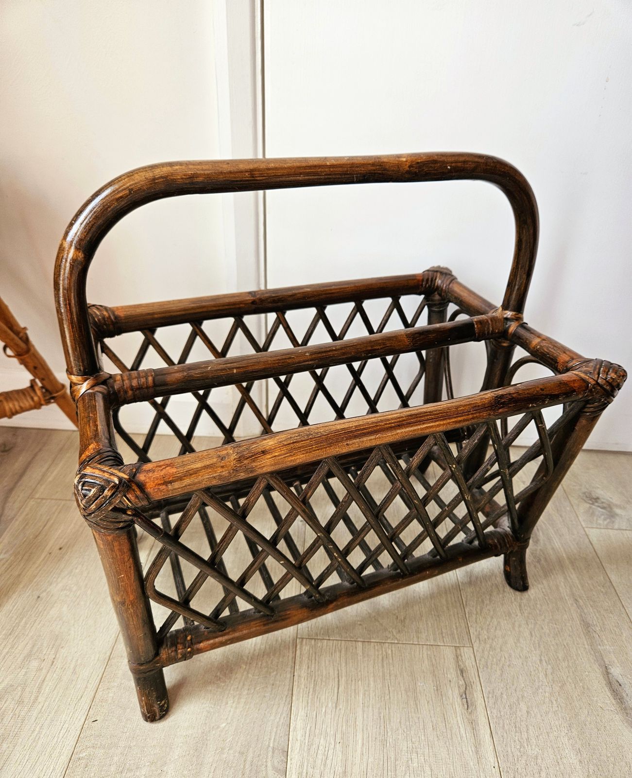 Large, Mid Century Magazine Rack In Dark Varnished Bamboo photo furniture