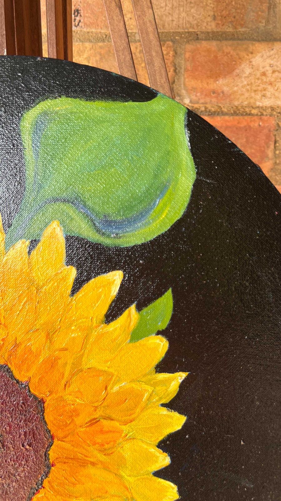 Contemporary Sunflower Painting On Round Canvas By Margaret Mcandrew photo 139.0