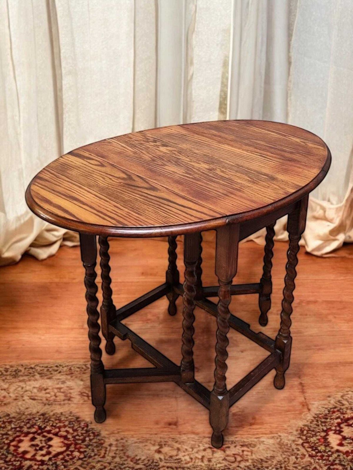 Antique English Drop Leaf Table / Barley Twist / 1890s 1900s