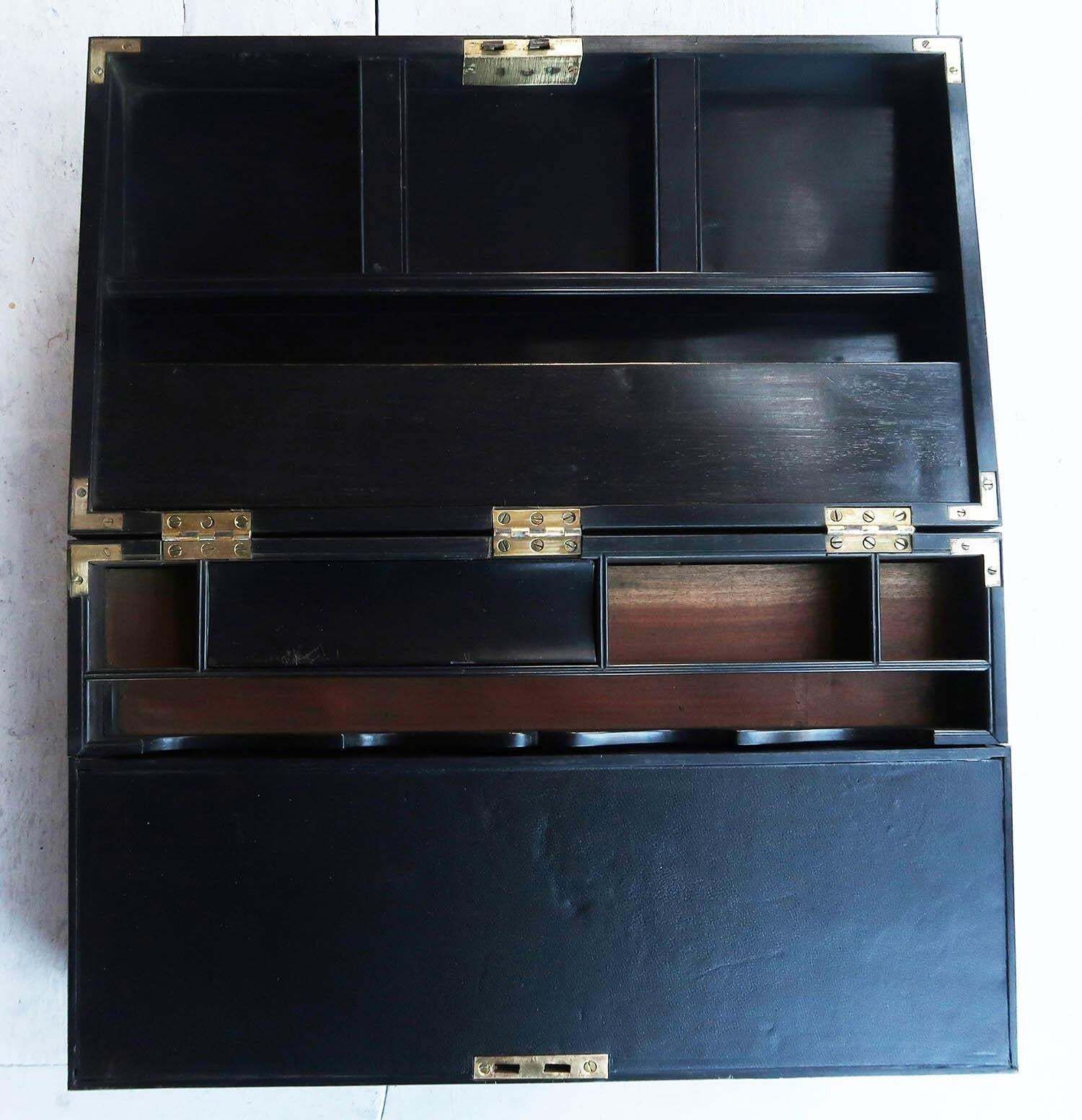 photo vintage Antique Anglo Indian Fluted Writing Box With Secret Drawers. Early 19th Century