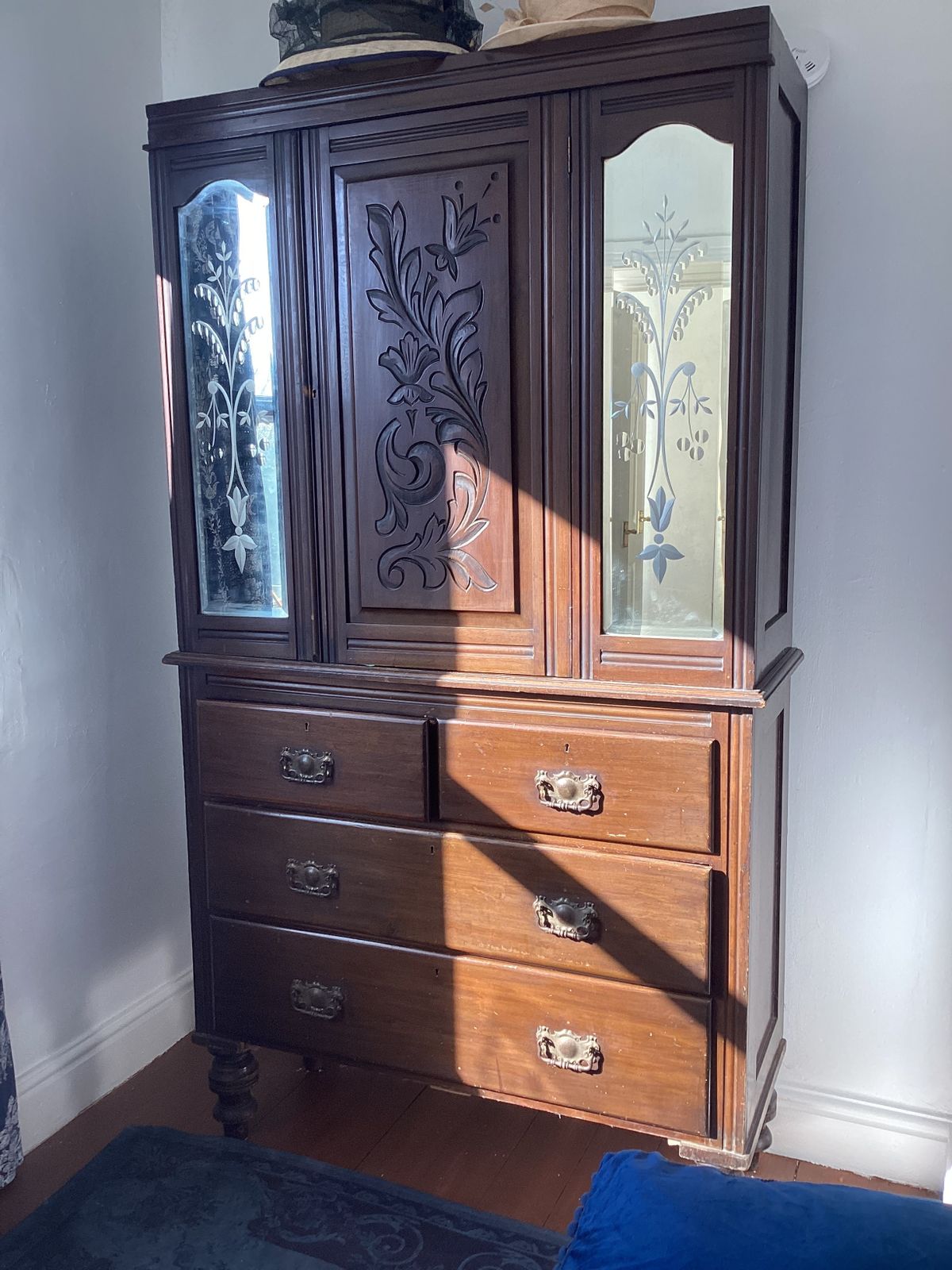 Beautiful Dark Wood Linen Press By Cws Cabinet Makers, Pelaw. photo for sale