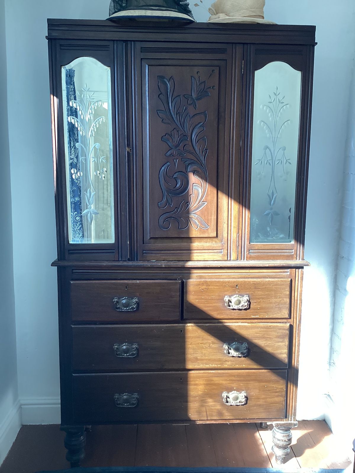 Beautiful Dark Wood Linen Press By Cws Cabinet Makers, Pelaw. photo Furniture
