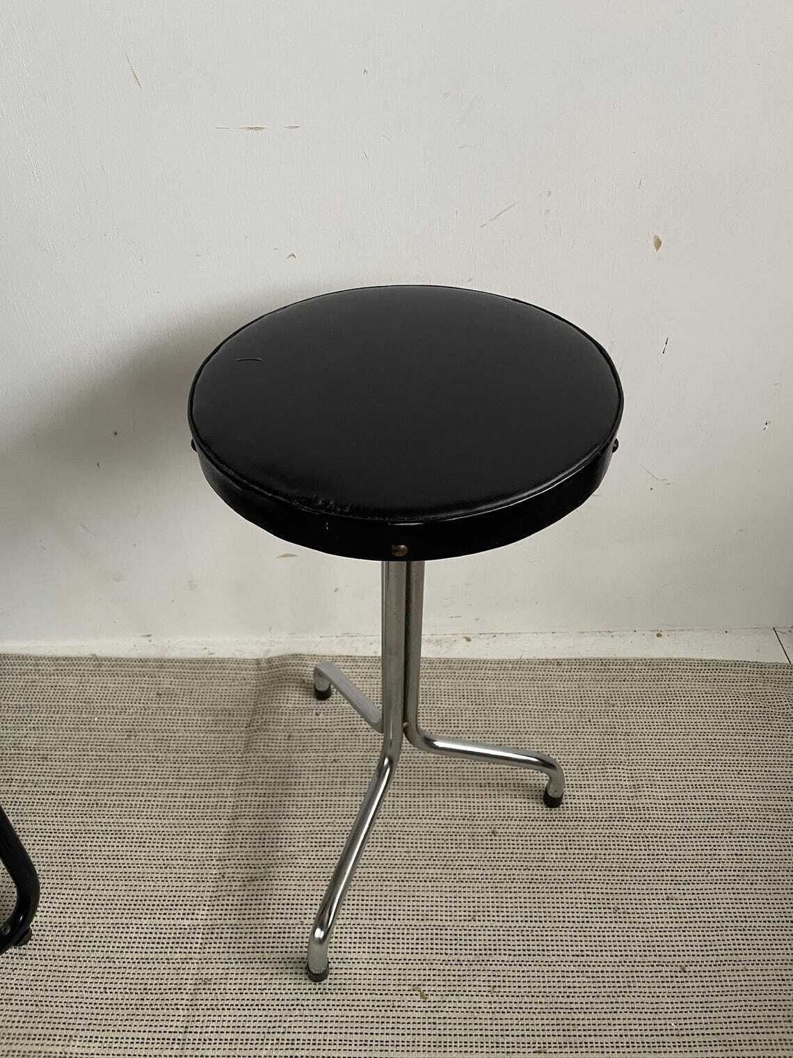 Vintage Brabantia Metal Tripod Tubular Steel Stool With Black Vinyl Seat photo furniture
