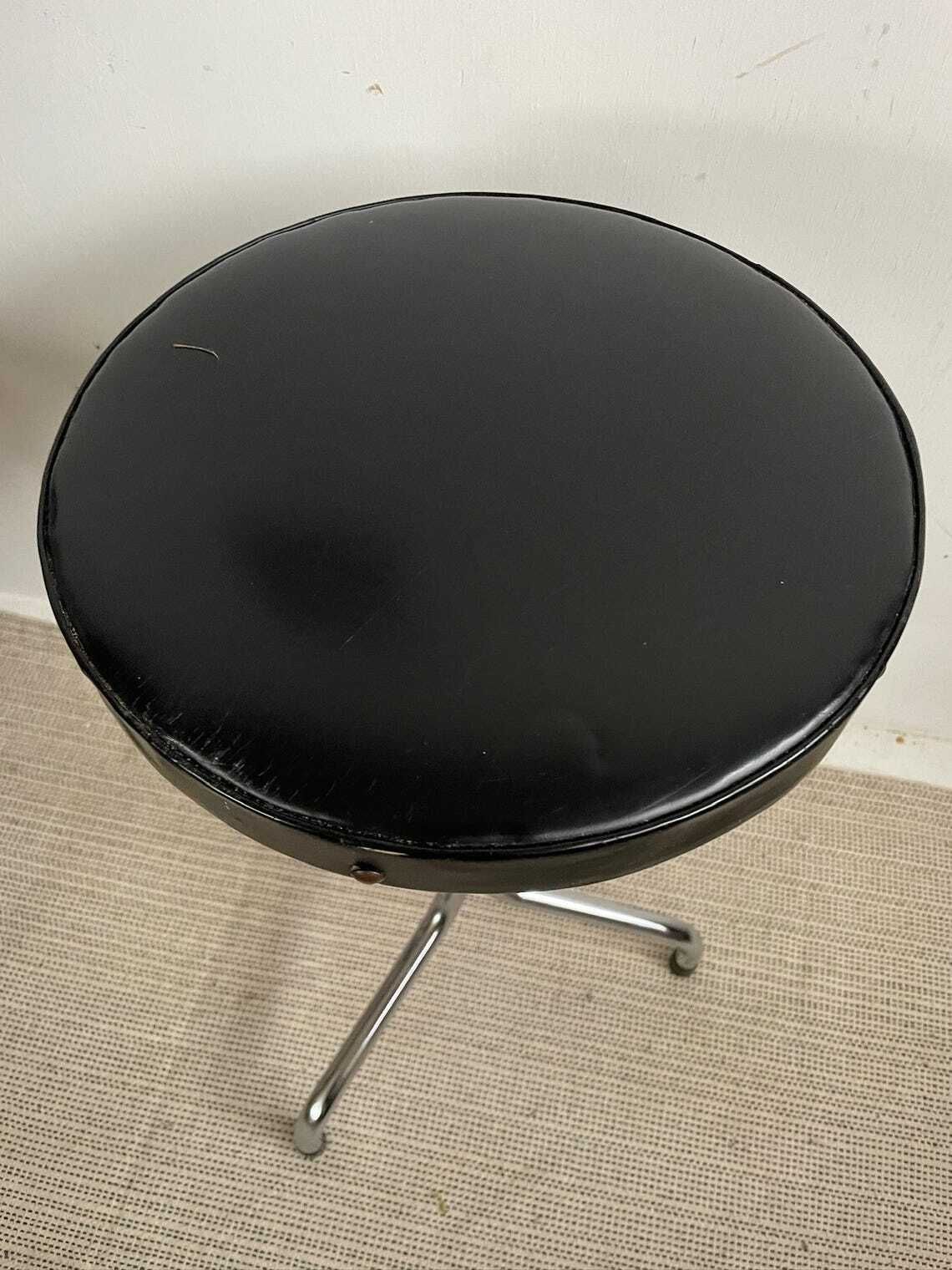 Vintage Brabantia Metal Tripod Tubular Steel Stool With Black Vinyl Seat photo vinterior