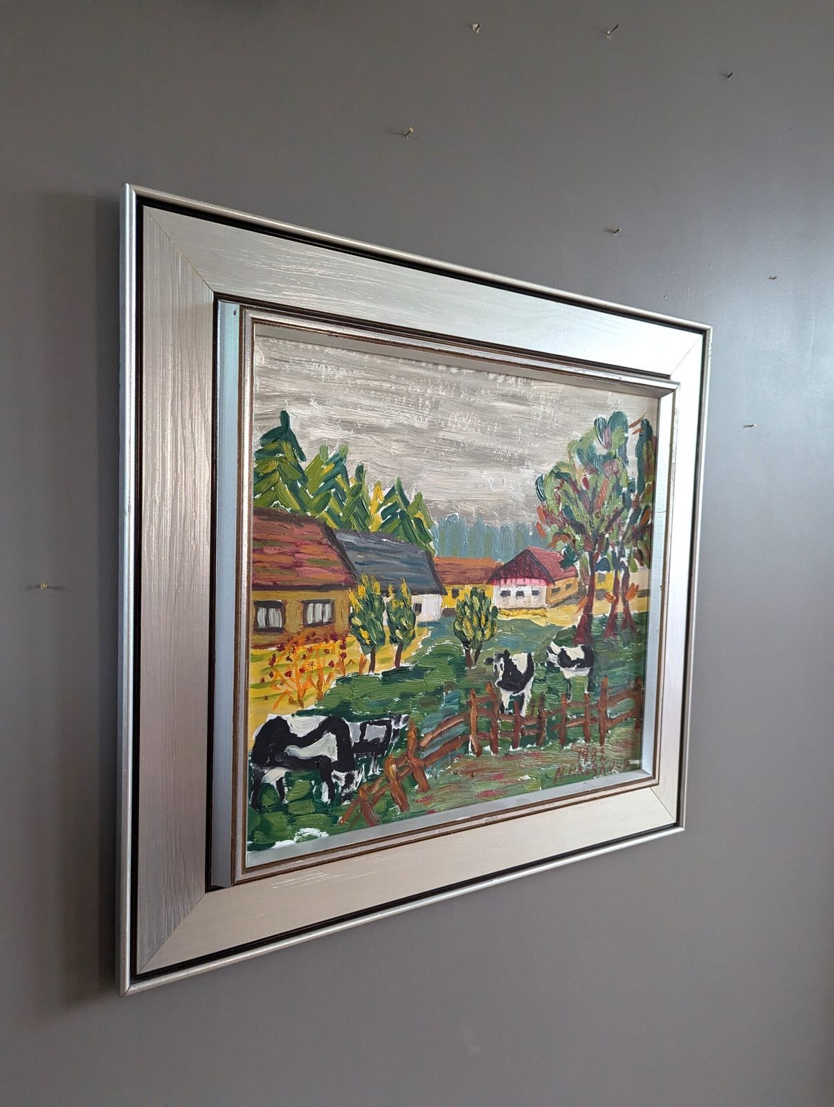 Grazing Cows Oil Painting, 1980s photo Art