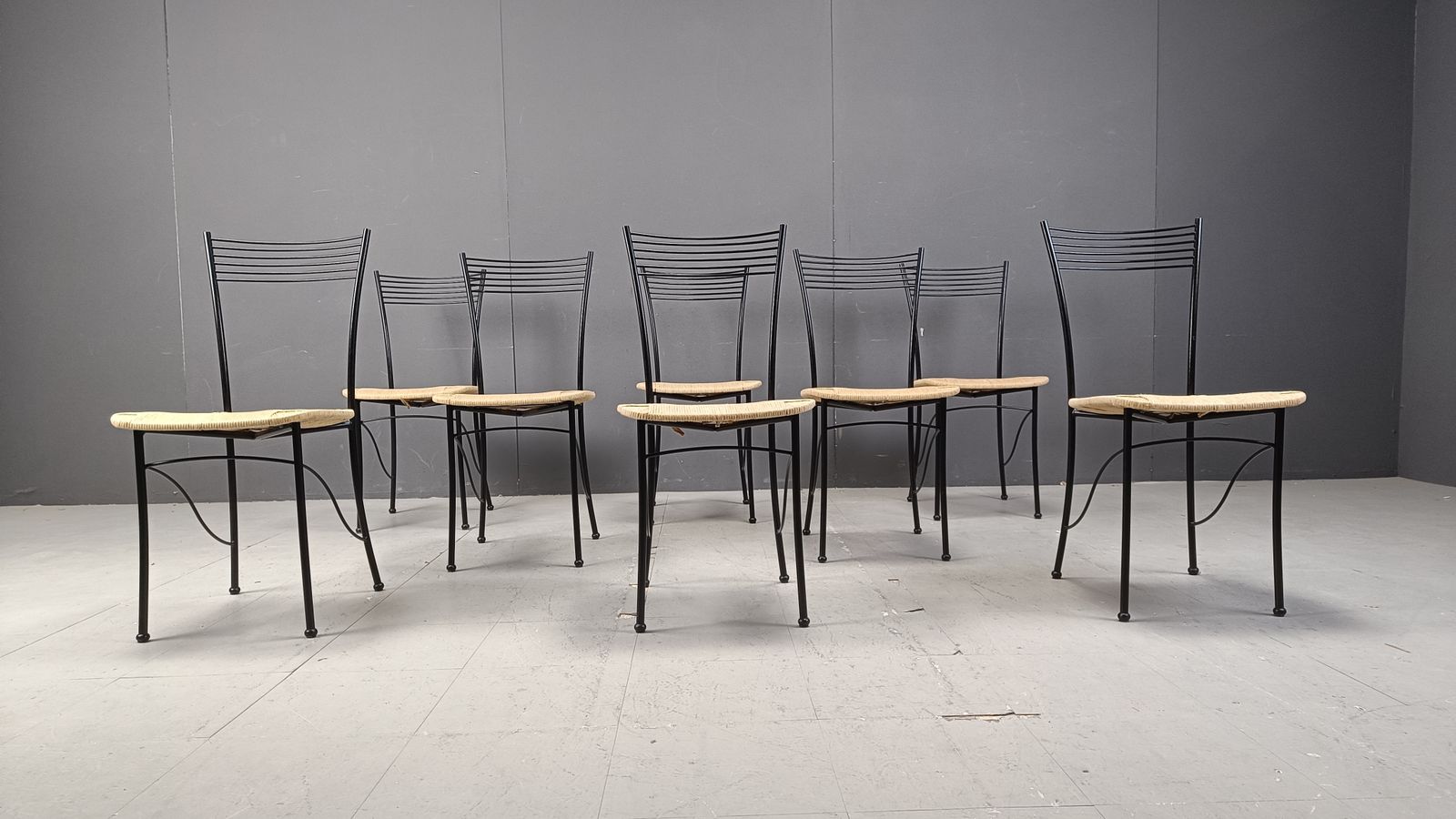 Set Of 6 Italian Metal And Papercord, 1980s photo for sale