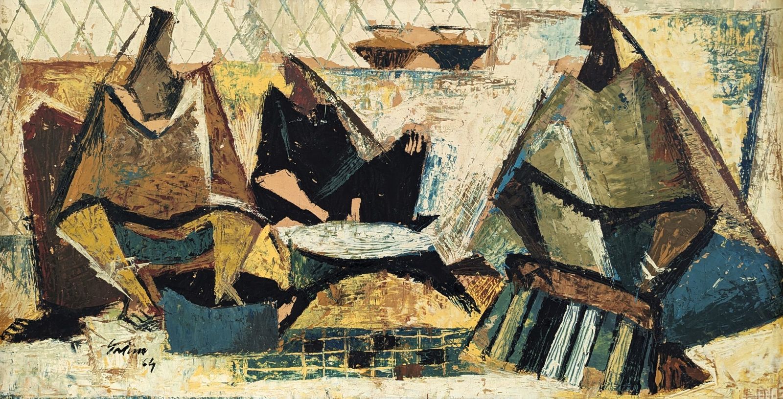 Geometric Gathering Oil Painting photo vintage