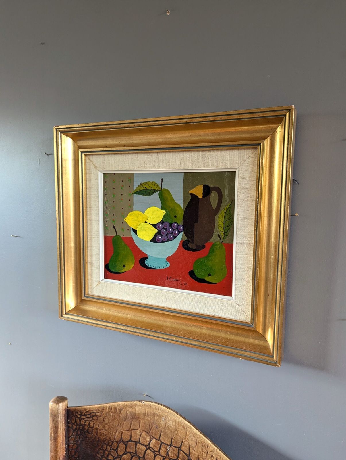 Lemon & Pears Oil Painting, 1980s photo Art