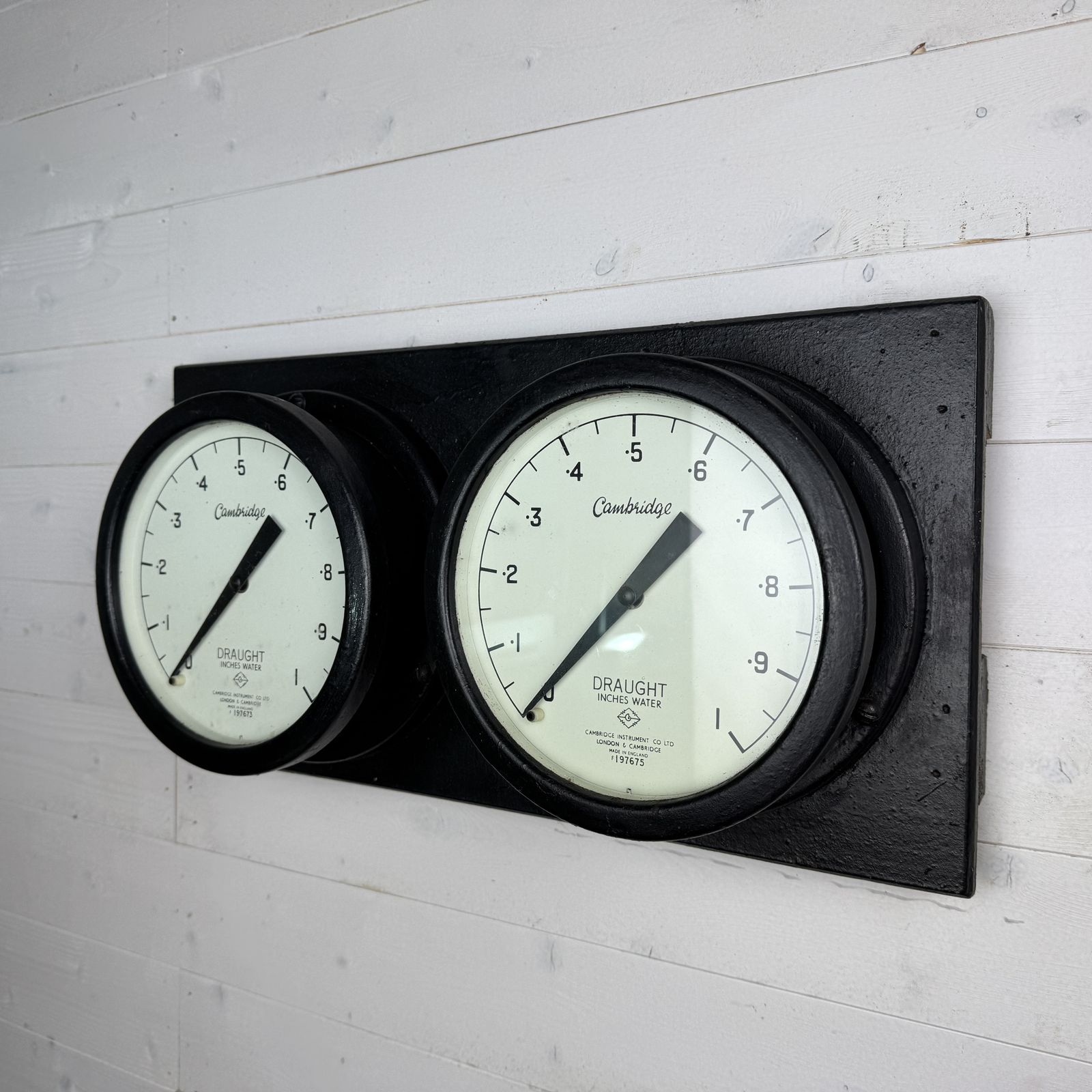 Pair Of Vintage Industrial Cambridge Water Gauges On Board