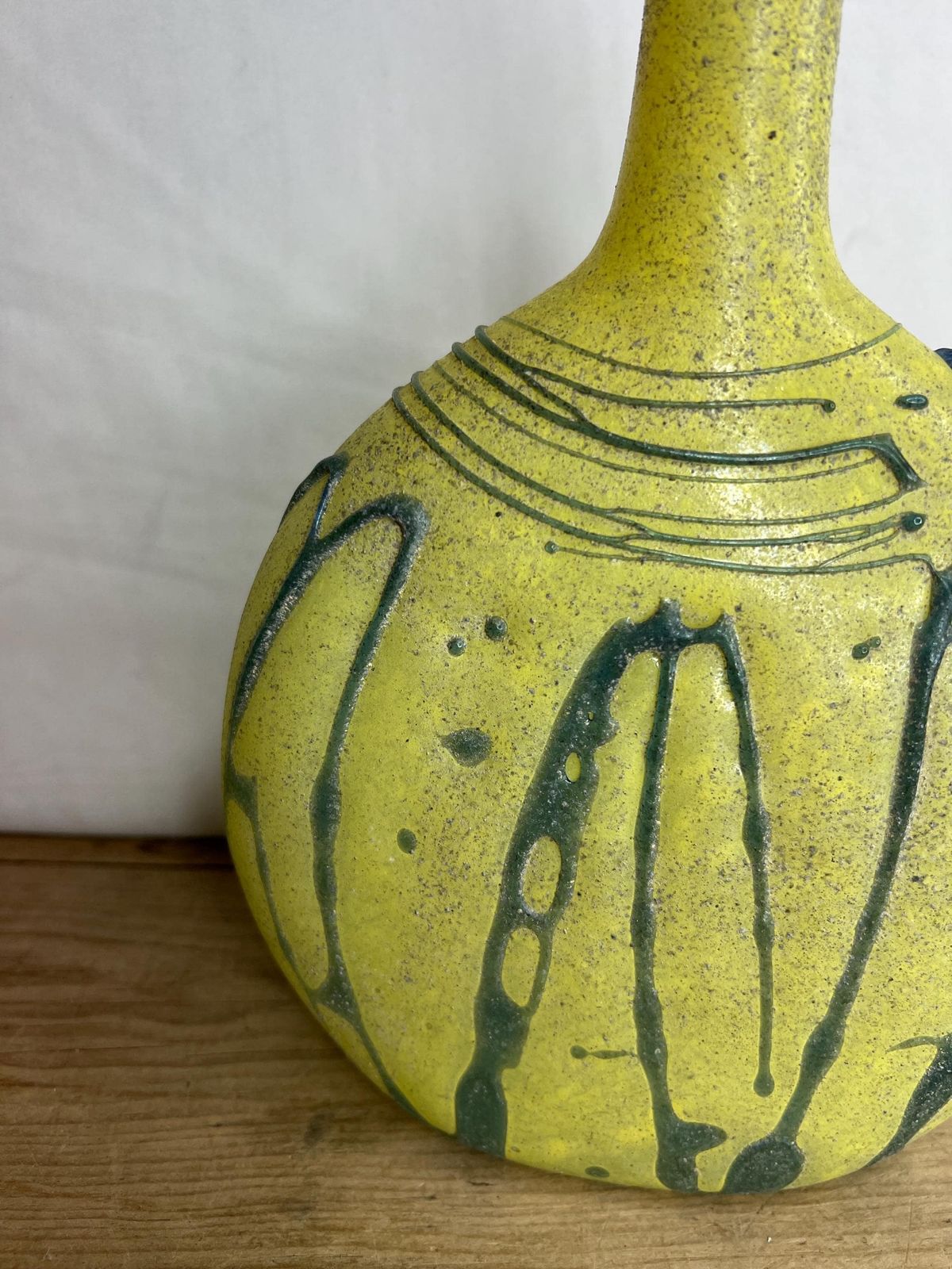 Vintage Murano Scavo Chunky Yellow Art Glass Vase Textured Sand Feel To It With Grey Trailed Design photo furniture