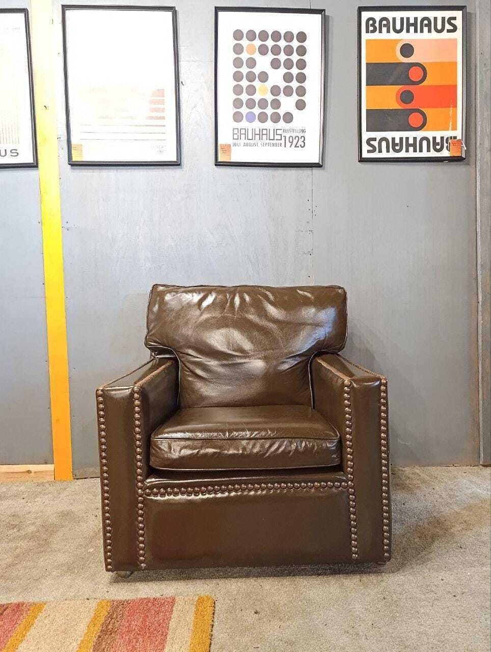 Vintage Restored Leather Armchair   Handmade In Chelsea Bordeaux photo for sale