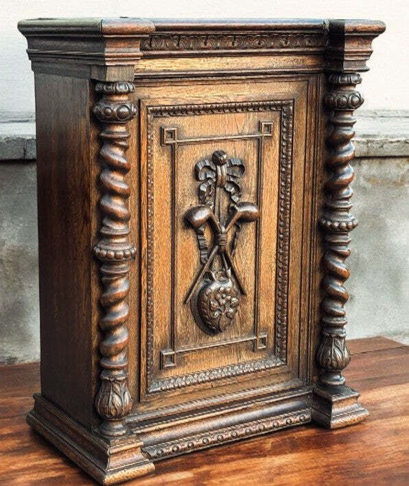 English Early Victorian Carved Smokers Cabinet With Pipe Collection Included.